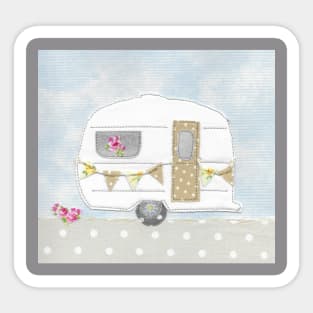 White Caravan with bunting Sticker